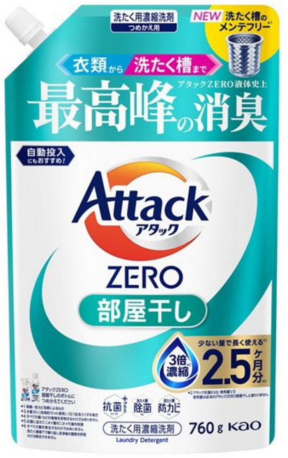 Attack 一匙靈 ZERO 濃縮洗衣精 室內晾衣 補充裝, 760g, 1個