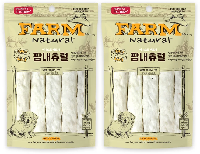 어니스트팩토리 강아지 팜내츄럴 크런치스틱M 발포껌 5p, 우유맛, 140g, 2개 - 쿠팡