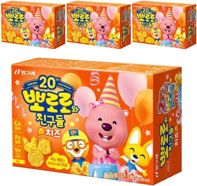 빙그레 뽀로로와친구들 치즈맛 크레커, 65g, 4개