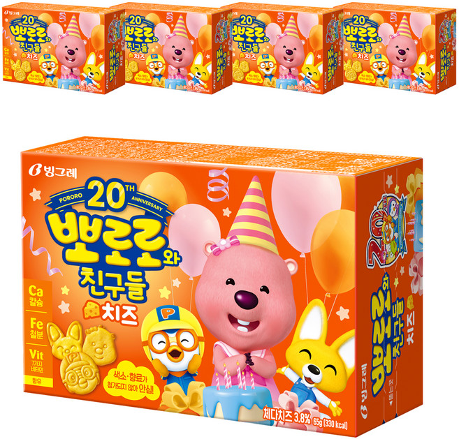 빙그레 뽀로로와친구들 치즈맛 크레커, 65g, 5개