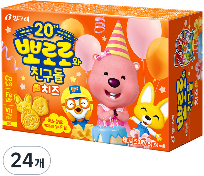 빙그레 뽀로로와친구들 치즈맛 크레커, 65g, 24개