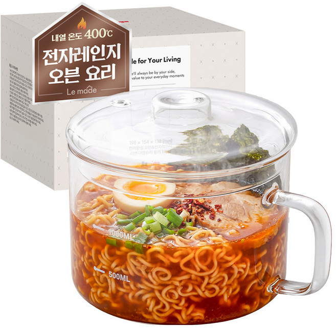 르메이드 한끼완성 오븐 전자레인지 라면 내열 유리용기 1.5L, 1개, 투명