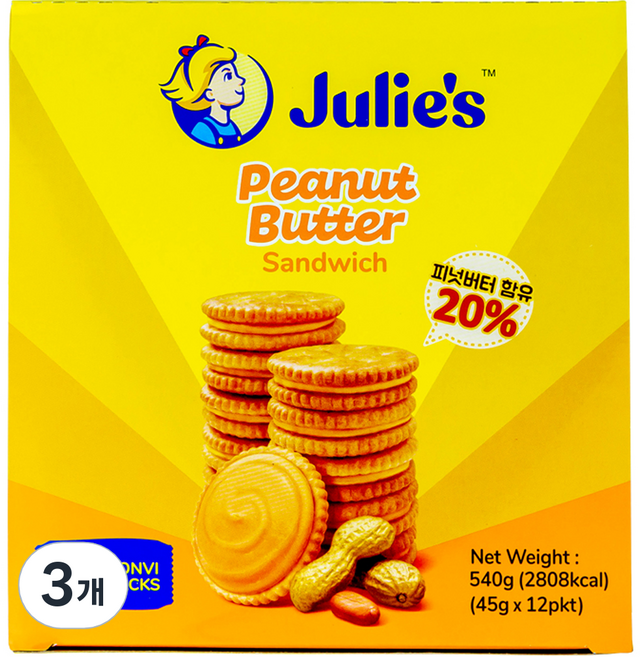 줄리스 피넛버터 샌드위치 12p, 540g, 3개