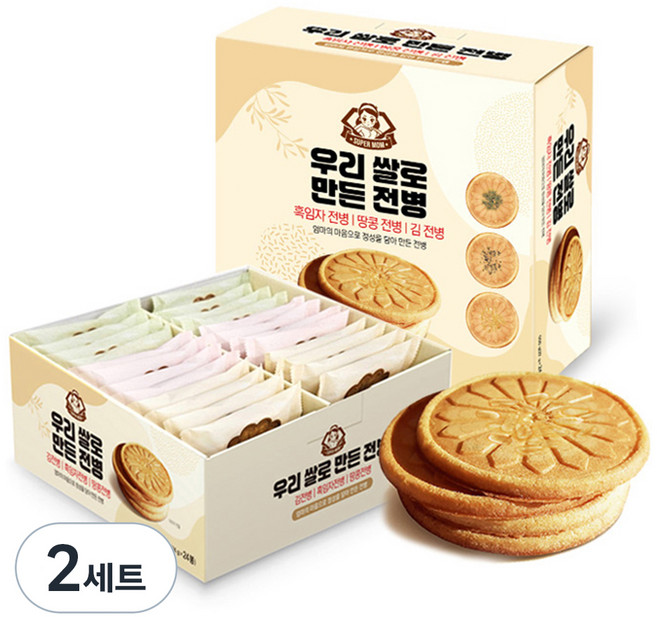 슈퍼맘 우리쌀로 만든 전병 흑임자 24g x 8p + 땅콩 24g x 8p +김 24g x 8p 세트, 2세트, 576g