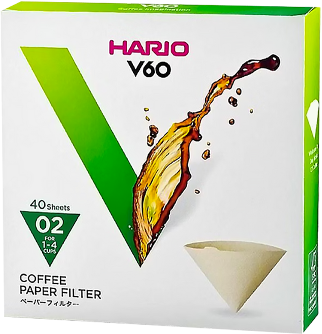 HARIO 好璃奧 V60無漂白02濾紙 VCF-02-40M 1~4杯, 40張, 1盒