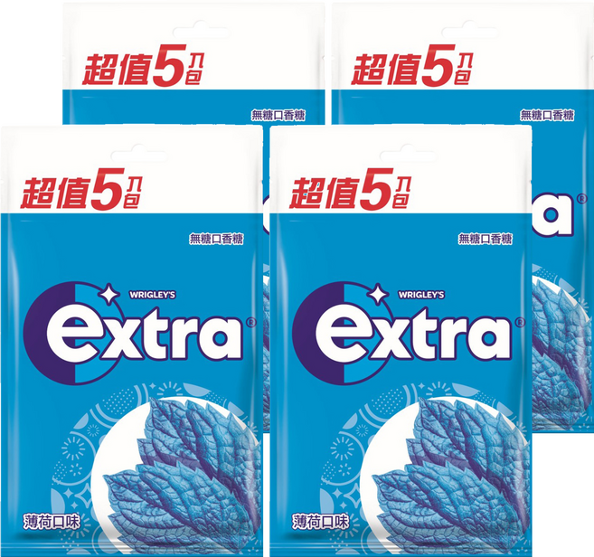 Extra 益齒達 潔淨無糖口香糖 薄荷口味, 140g, 4袋