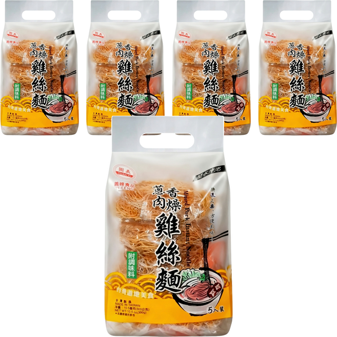 義峰食品 蔥香肉燥風味雞絲麵, 300g, 5袋