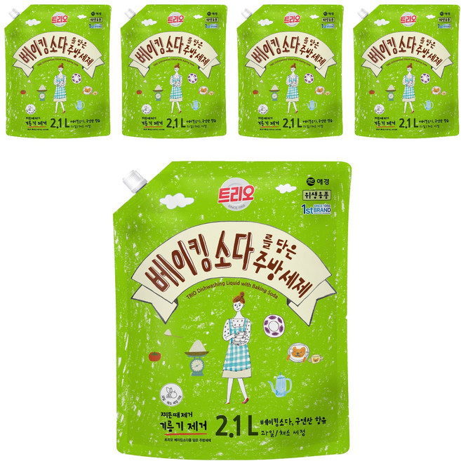 트리오 베이킹소다를 담은 주방세제, 2.1L, 5개