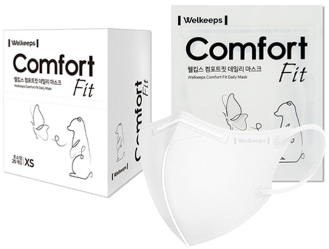 웰킵스 컴포트핏 데일리 새부리형 마스크 초소형, 25개입, 1개, 화이트