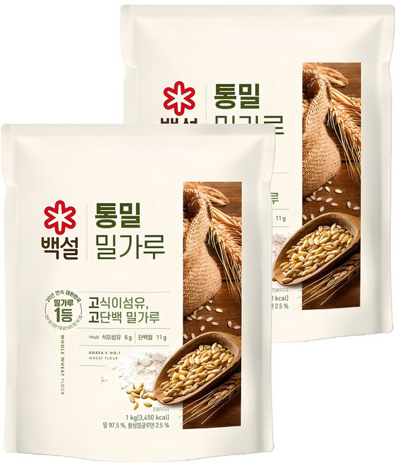 백설 통밀밀가루, 1kg, 2개