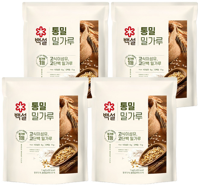 백설 통밀밀가루, 1kg, 4개