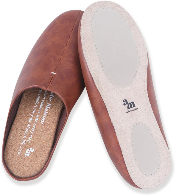 오브메종 클래식 레더 홈 슬리퍼, Brown, 1개