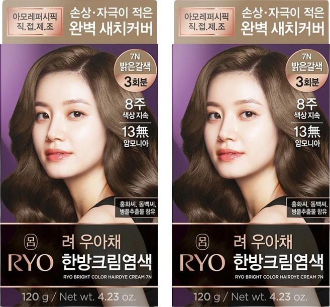 려 우아채 멋내기 새치크림, 7N 밝은갈색, 2개 - 쿠팡