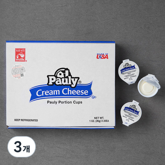 PAULY 크림치즈 컵, 28g, 20개입, 3개