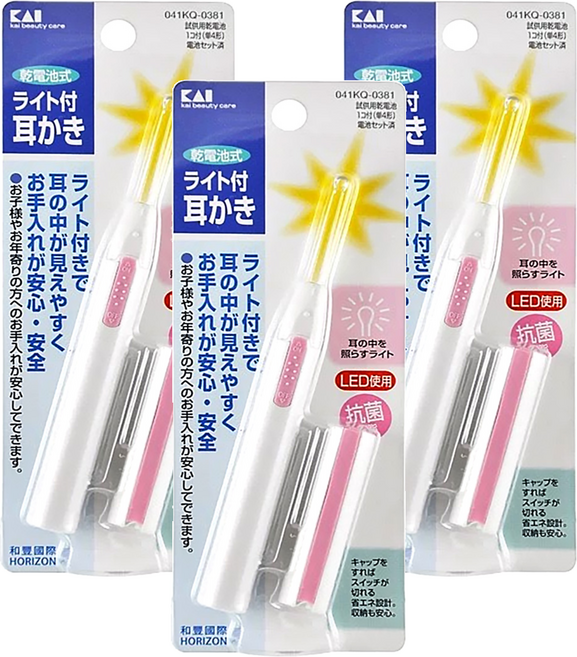 KAI 貝印 附燈發光耳扒, 1支, 3支