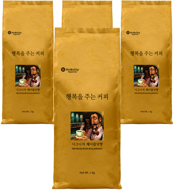 맥널티커피 행복을 주는 커피 시그니처 헤이즐넛향 분쇄 원두커피, 핸드드립, 1kg, 4개