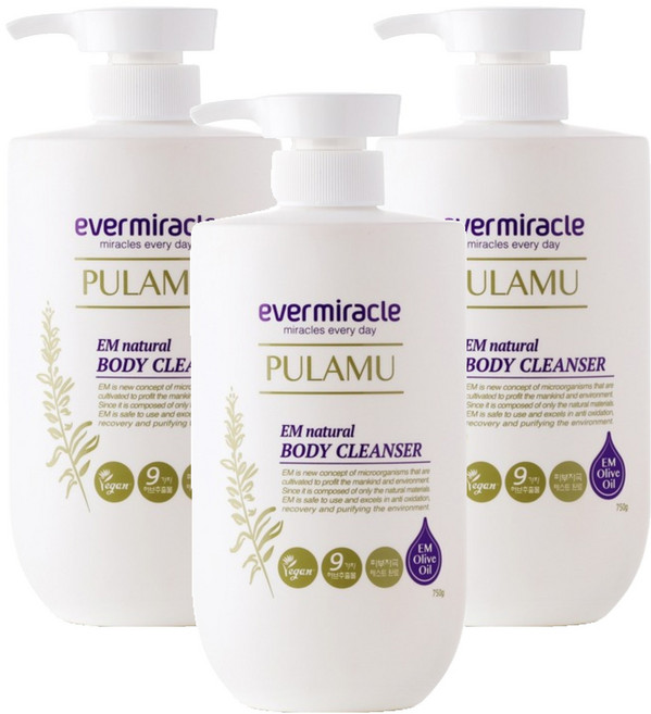 에버미라클 EM 풀라무 내추럴 바디클렌저, 750g, 3개