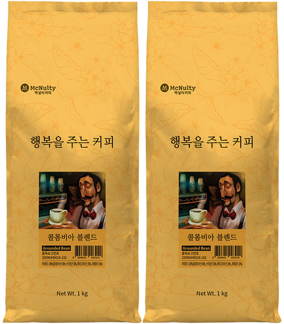 맥널티커피 행복을 주는 커피 콜롬비아 블렌드 분쇄 원두, 1kg, 2개, 핸드드립
