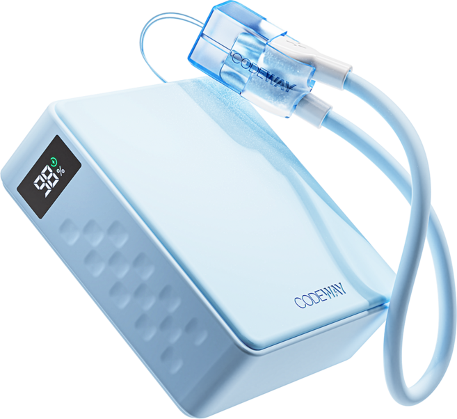 코드웨이 미니 고속충전 보조배터리 10000mAh + C타입 초고속충전 케이블, 블루