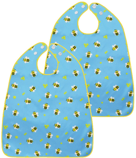 더해피 성인 방수 꿀벌 버튼형 턱받이, 스카이, 2개