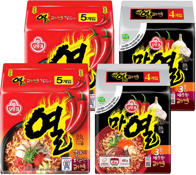 오뚜기 열라면 120g 10p + 마열라면 120g 8p, 1세트