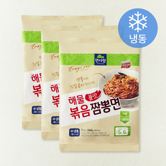 면사랑 볶음짬뽕면 1인분 (냉동), 368g, 3개