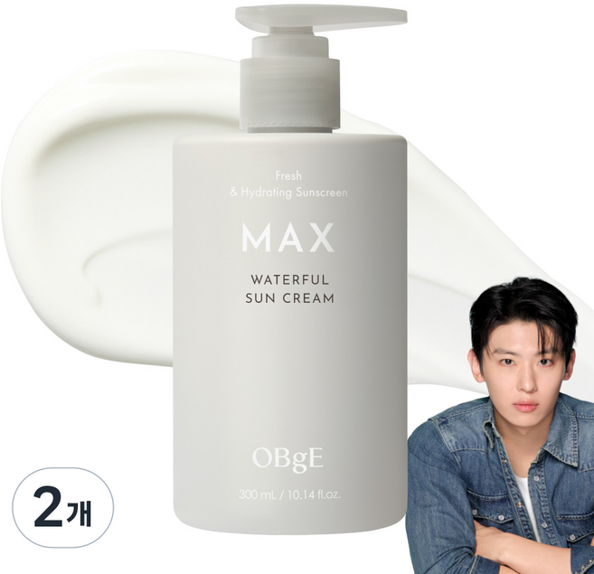 OBge 맥스 워터풀 선크림 SPF 50+ PA++++, 2개, 300ml
