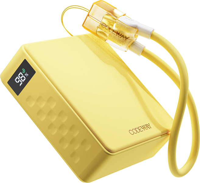 코드웨이 미니 고속충전 보조배터리 10000mAh + C타입 초고속충전 케이블, 옐로우