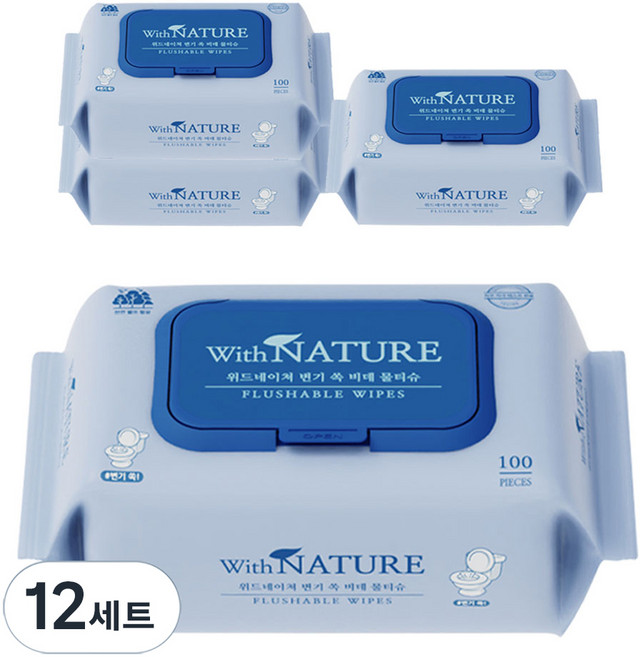 위드네이쳐 변기 쏙 비데 물티슈, 12개, 100매, 70g