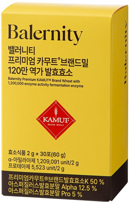 Balernity 頂級卡姆小麥品牌餐酵素 30入, 1個, 60g