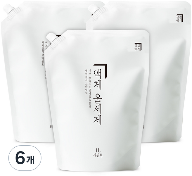 살림백서 액체 울세제 리필, 1L, 1개입, 6개
