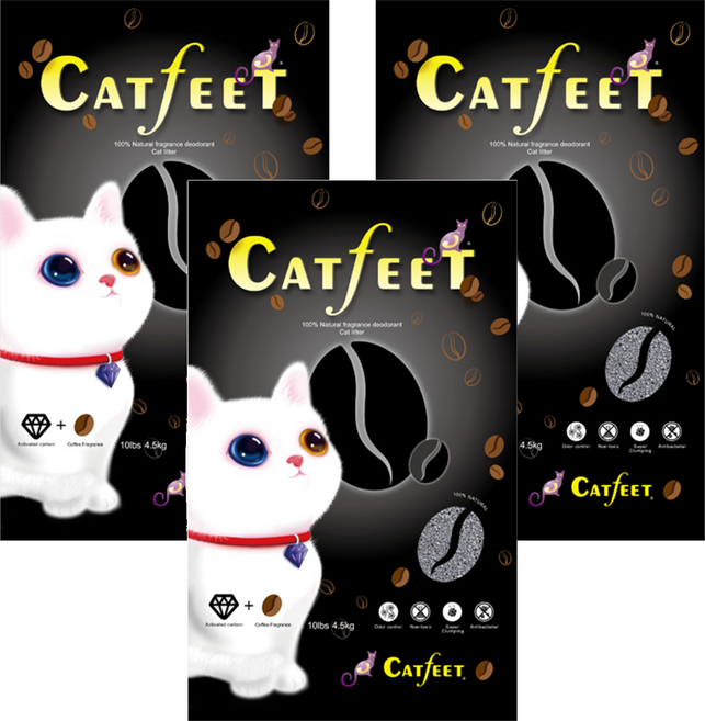 Catfeet 黑鑽活性碳貓砂 10lb, 咖啡, 4.5kg, 3袋