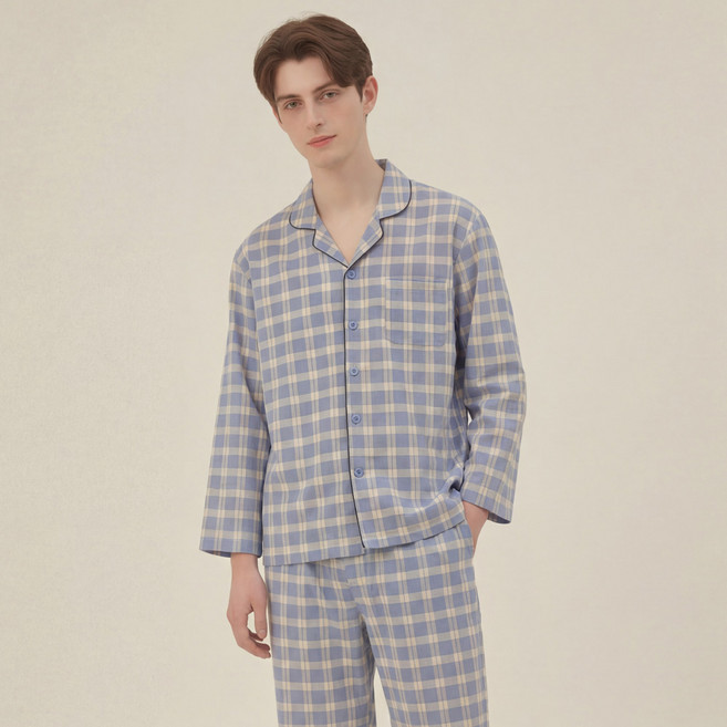 레노마 남성용 탄탄체크 피치 스판 9부 잠옷 상하의 세트