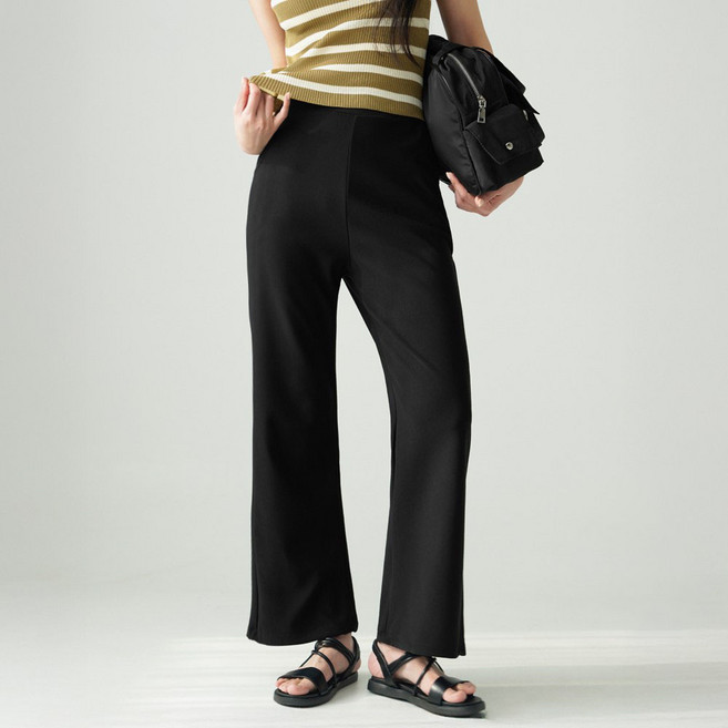 코튼클로젯 여성용 하이웨스트 롱 세미부츠컷 스판 밴딩 슬랙스