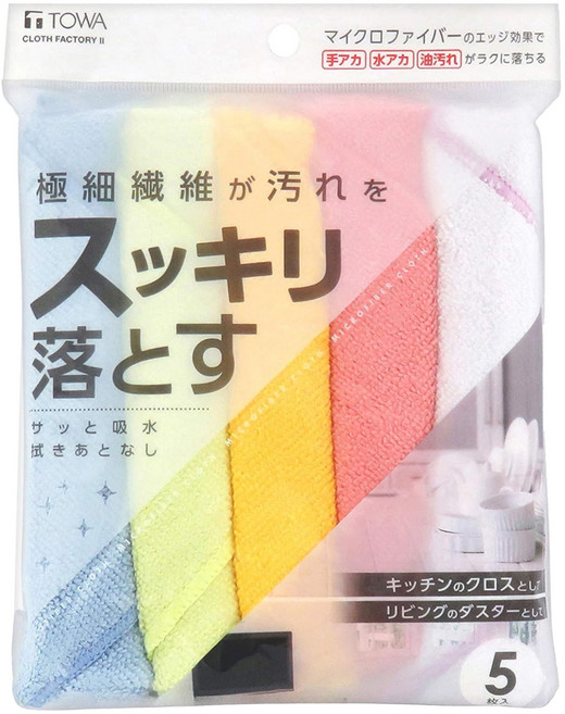 TOWA 東和產業 CF 極細纖維抹布 5入 28 x 28 x 5cm, 藍色 + 綠色 + 黃色 + 粉色 + 白色, 1組