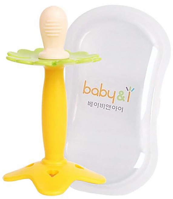 BABY&I 矽膠固齒器 乳頭形狀 展開花瓣造型, 固齒器 + 收納盒, 黃色, 1組