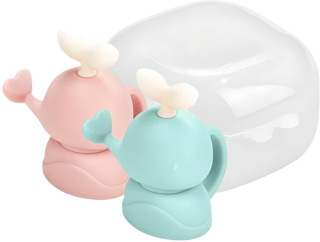 퍼기 유아 이유식 파우치토퍼 고래캡 2종, 1세트, 고래캡 핑크 + 민트 + 케이스 - 쿠팡