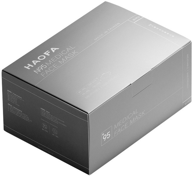HAOFA 氣密型N95立體醫療口罩活性碳款 M, 30片, 1組, 霧黑色