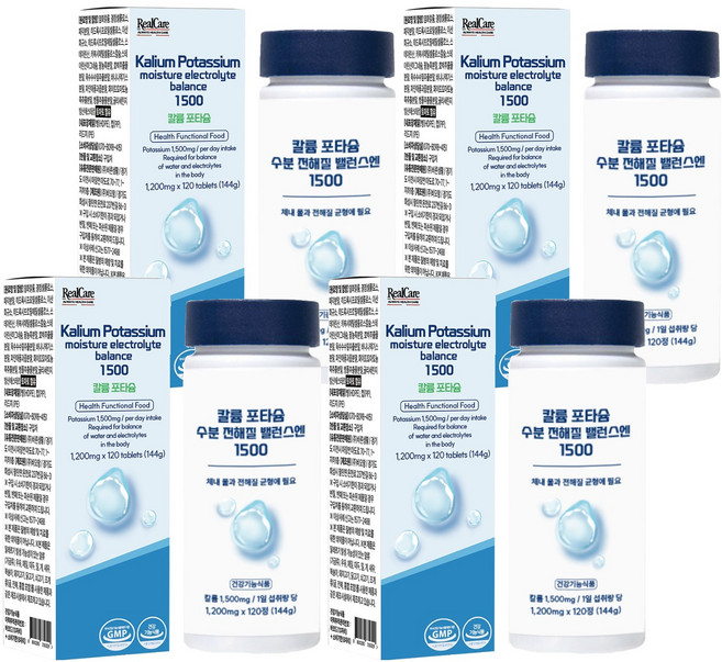 리얼케어 칼륨 포타슘 수분 전해질 밸런스엔 1500 144g, 4개, 120정