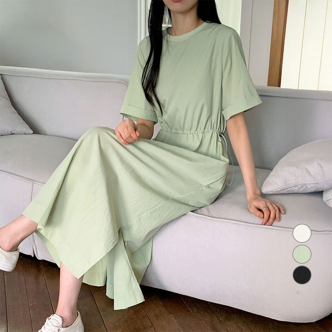 아피나르 여성용 허리 스트링 바스락 롱 원피스
