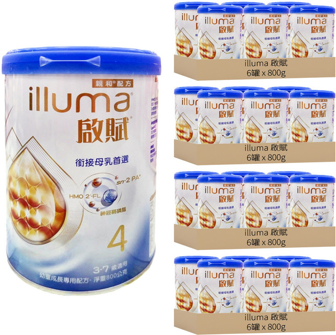 illuma 啟賦 幼童成長專用配方奶粉 4號 HMO 3~7歲, 800g, 1罐, 24罐