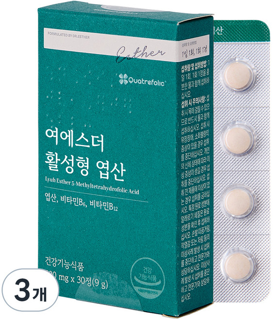 에스더포뮬러 여에스더 활성형 엽산 9g, 30정, 3개