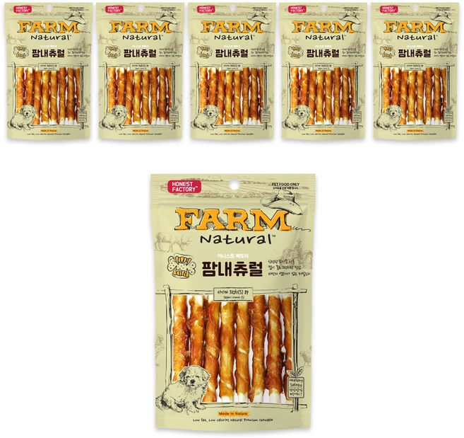 팜내츄럴 강아지 사사미 크런치 발포껌 S 8p, 혼합맛(소가죽/닭고기), 60g, 6개 - 쿠팡