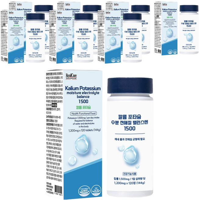 리얼케어 칼륨 포타슘 수분 전해질 밸런스엔 1500 144g, 8개, 120정