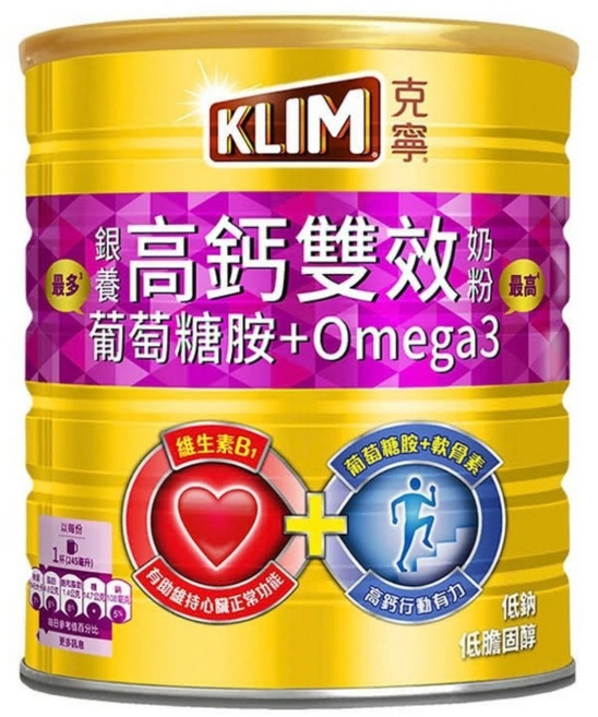 KLIM 克寧 銀養高鈣雙效奶粉 葡萄糖胺 + Omega3, 750g, 1罐