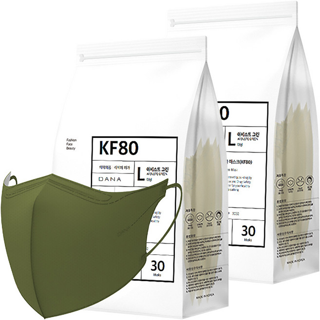 다나마스크 오브 쿨 뷰티라인 마스크 대형 KF80, 30개입, 2개, 10 아비스트 그린