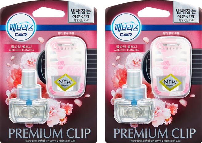 페브리즈 프리미엄 클립형 차량용 오일 방향제, 2개, 플라워 멜로디