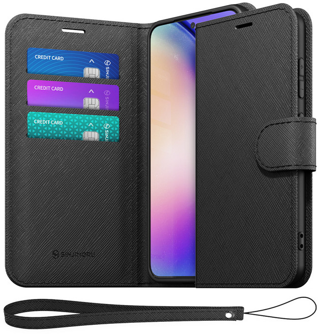 신지모루 마그네틱 사피아노 가죽 다이어리 지갑 케이스 + 핸드 스트랩 세트