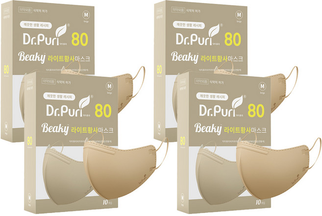 닥터퓨리 비키라이트 황사마스크 중형 KF80, 10개입, 4개, 베이지