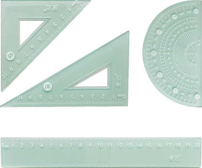 파스텔 자 + 삼각자 + 각도기 세트, 그린, 1세트